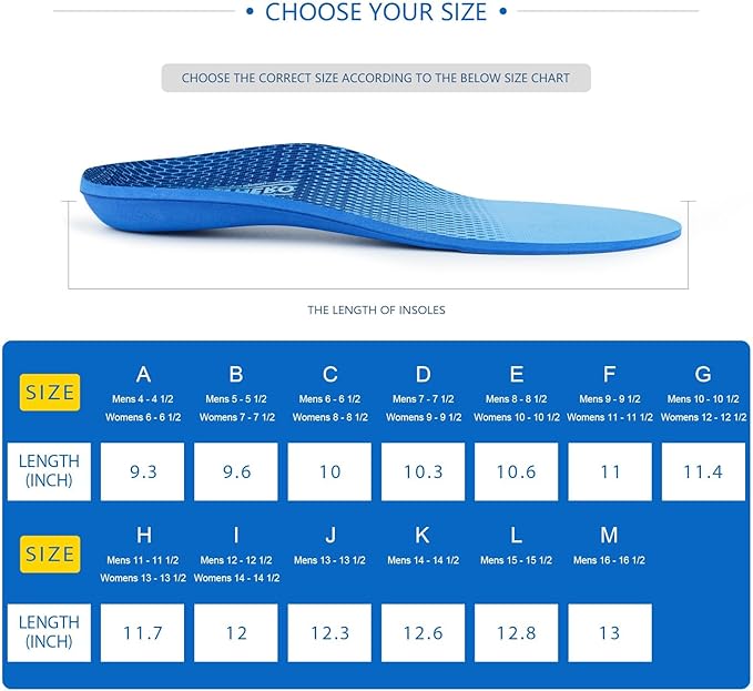 Plantar Fasciitis Feet Insoles Arch Supports Orthotics Inserts Relieve Flat Feet, High Arch (Mens 16-16 1/2)