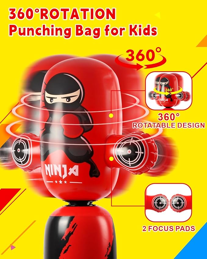Punching Bag for Kids,New Upgraded 360°Rotating Kids Punching Bag,Inflatable Boxing Bag Toy for Boys Girls, Christmas Birthday Gift for Kids Age 3-12
