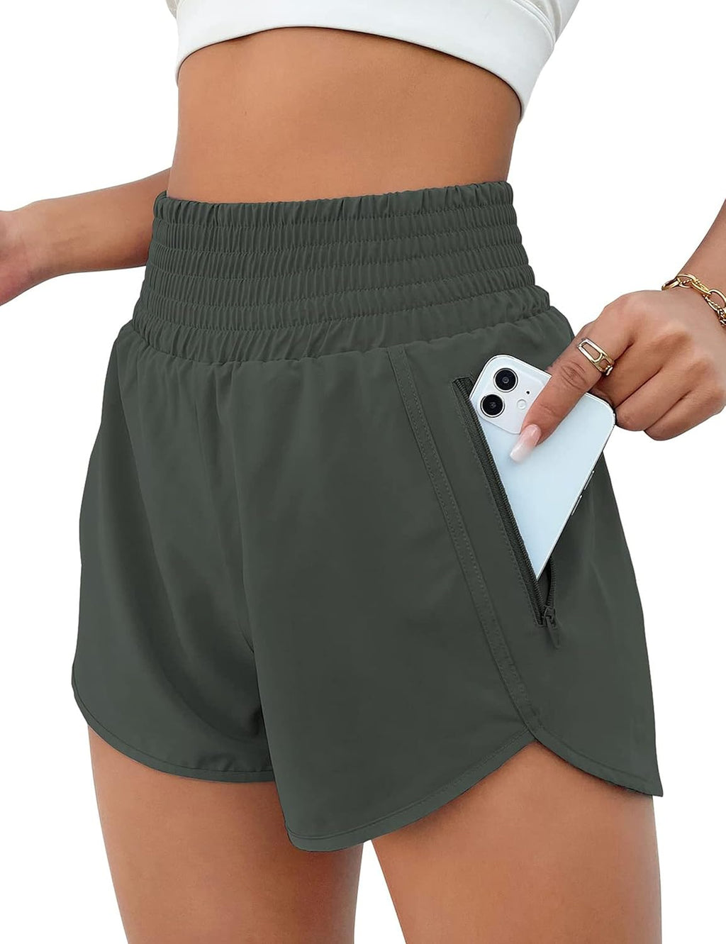 BMJL Women's Athletic Shorts High Waisted Running Short Pocket 2.5" Sporty Shorts Gym Workout Shorts
