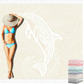 Oversized Turkish Beach Towel Blanket Cotton Giant XL Sandproof Towels Huge Linen XXL Extra Large Big Throw Quilt Blankets for Adults Beige Dolphin