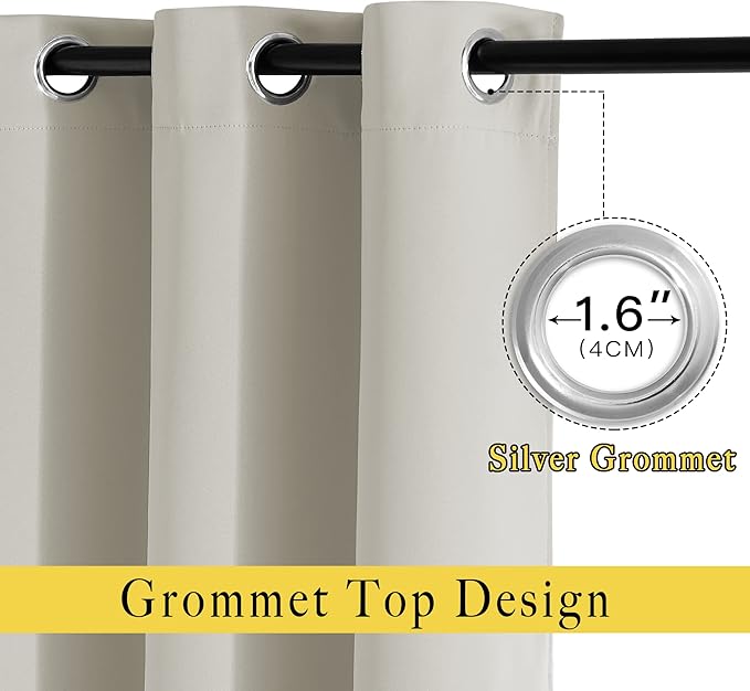 NICETOWN Blackout Bedroom Curtains 48 inches Long - Window Treatment Thermal Insulated Solid Grommet Room Darkening Privacy Sound Reducing for Kitchen (Natural, Set of 2, W37 x L48)