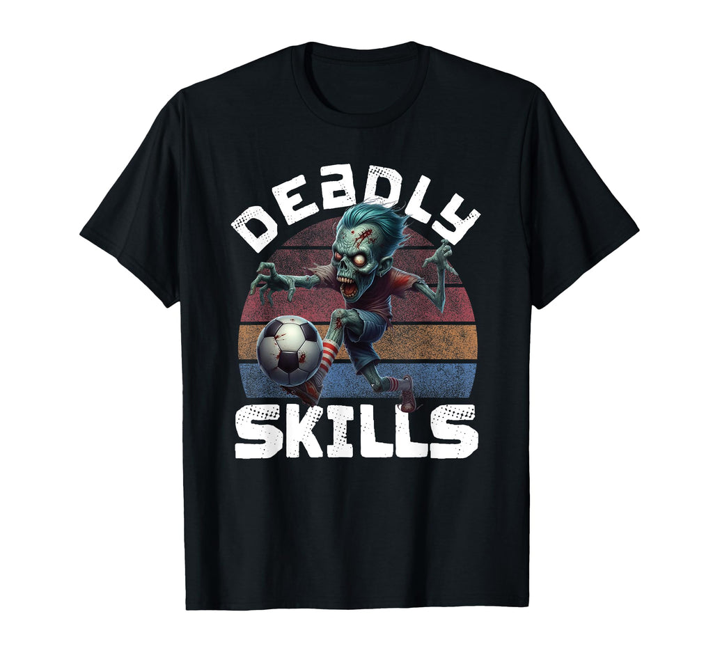 Zombie Playing Soccer Funny Halloween T-Shirt - Minimalist Print Men Women