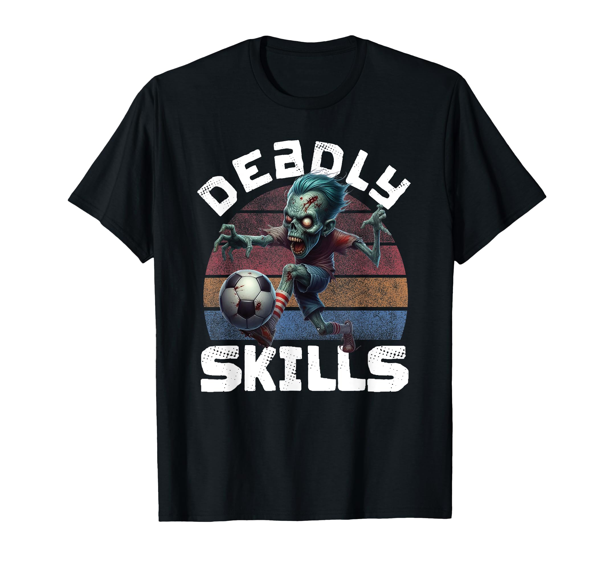 Zombie Playing Soccer Funny Halloween T-Shirt - Minimalist Print Men Women