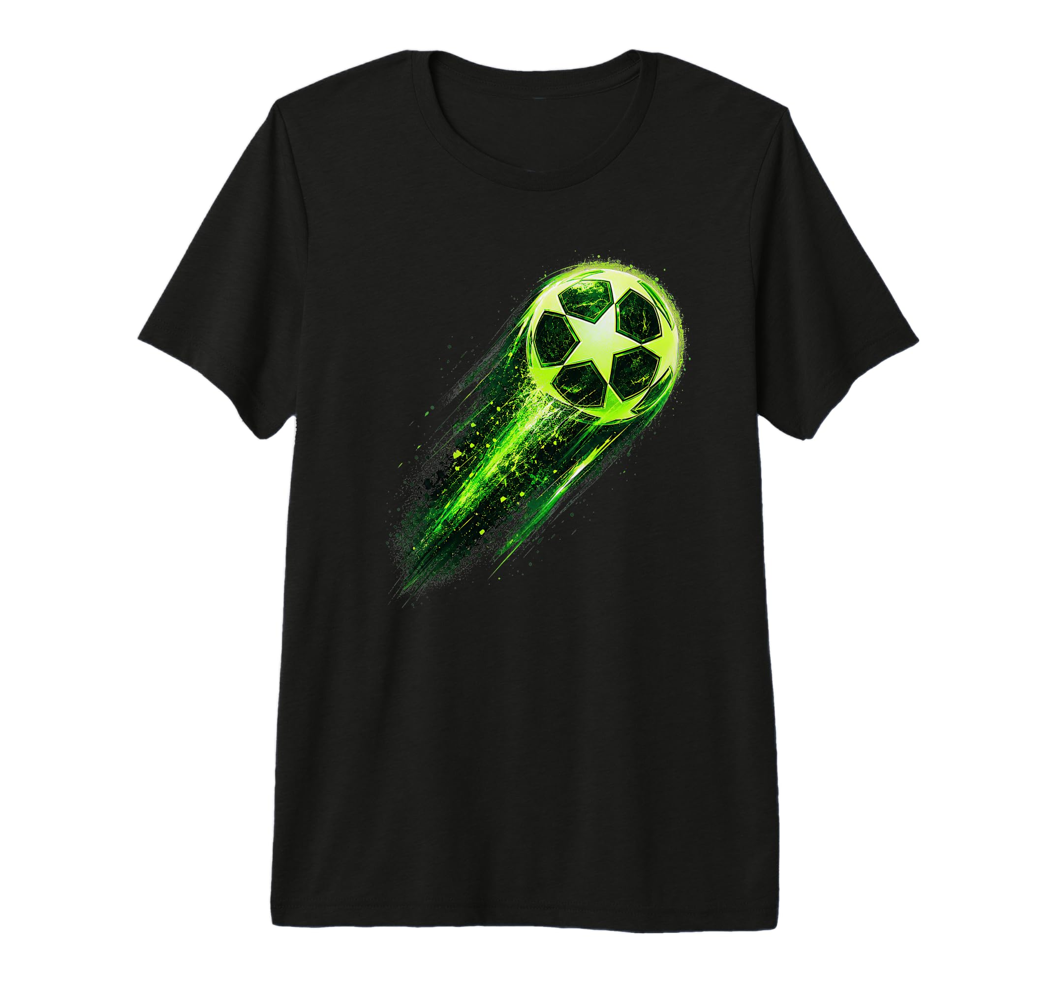 Dynamic Soccer Ball Green Meteor T-Shirt - Trendy Graphic for Adults