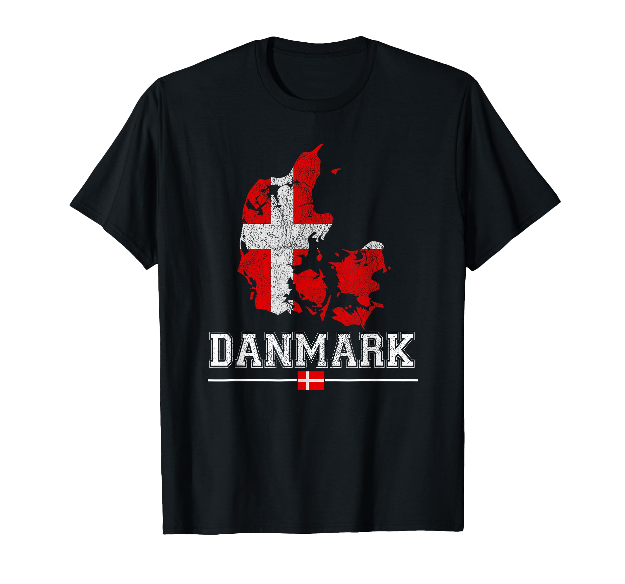 Danish Map And Flag Souvenir Distressed T-Shirt - Graphic Print Unisex