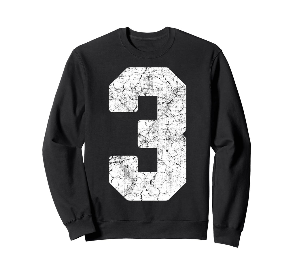 Distressed White Number 3 Jersey Sweatshirt - Casual Everyday Wear Unisex