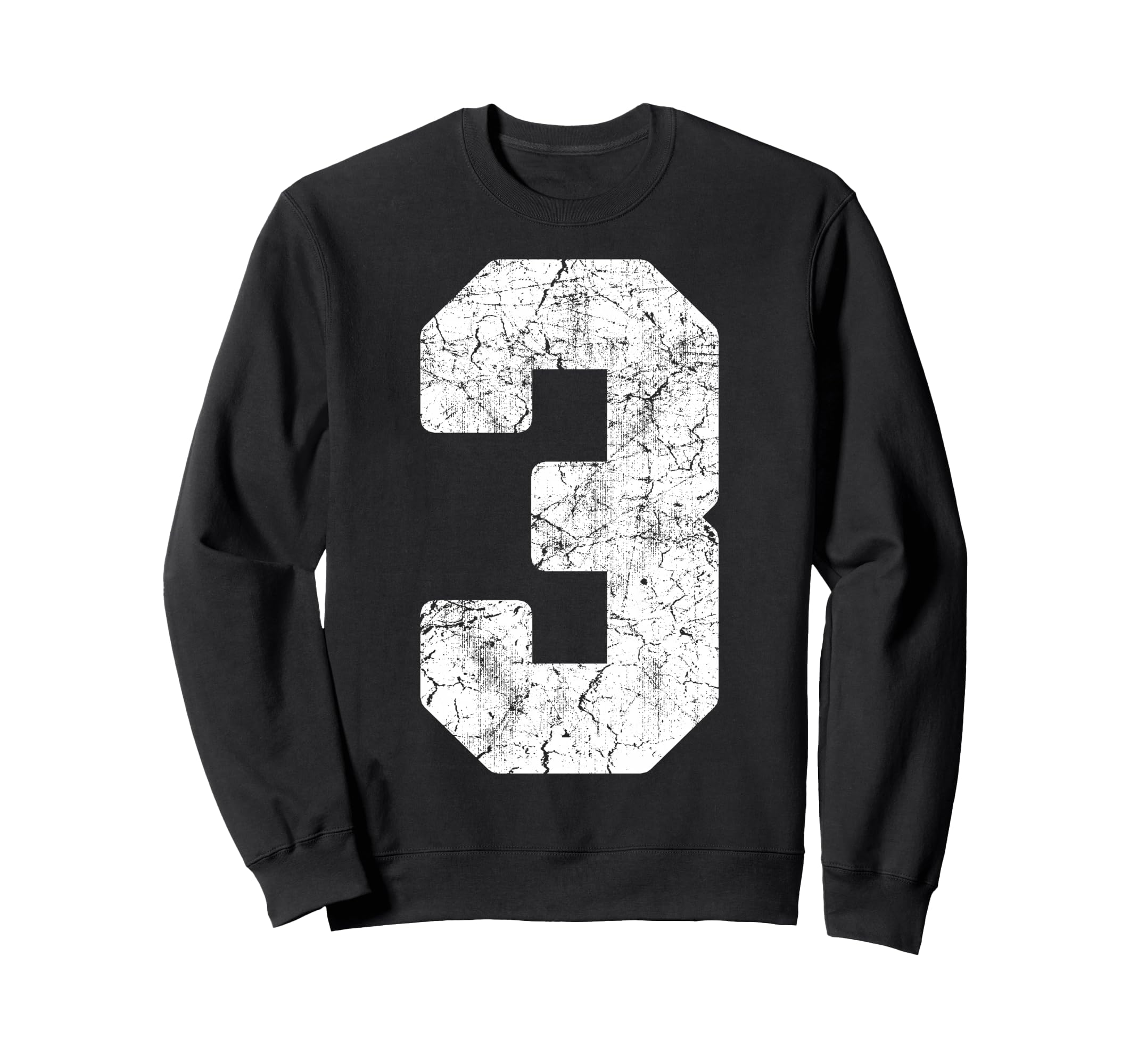 Distressed White Number 3 Jersey Sweatshirt - Casual Everyday Wear Unisex