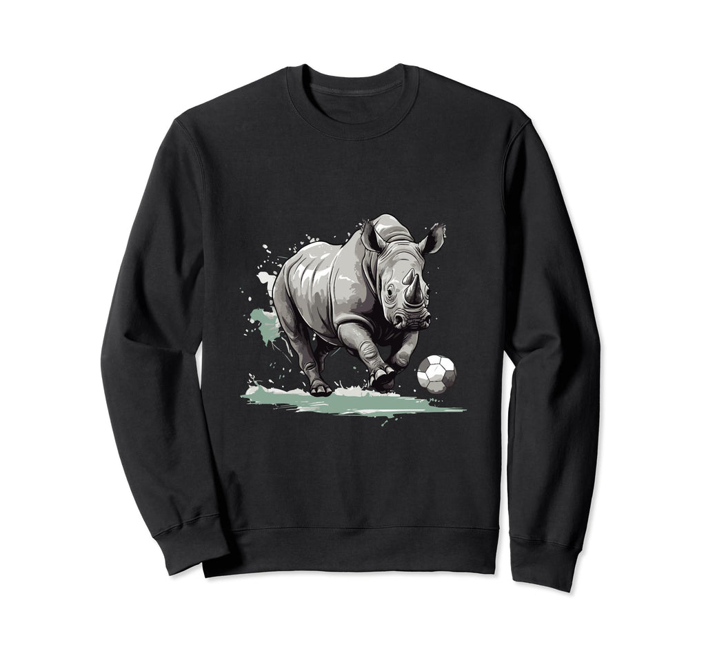 Rhino Playing Soccer Funny Sweatshirt - Fun Novelty Design for Adults