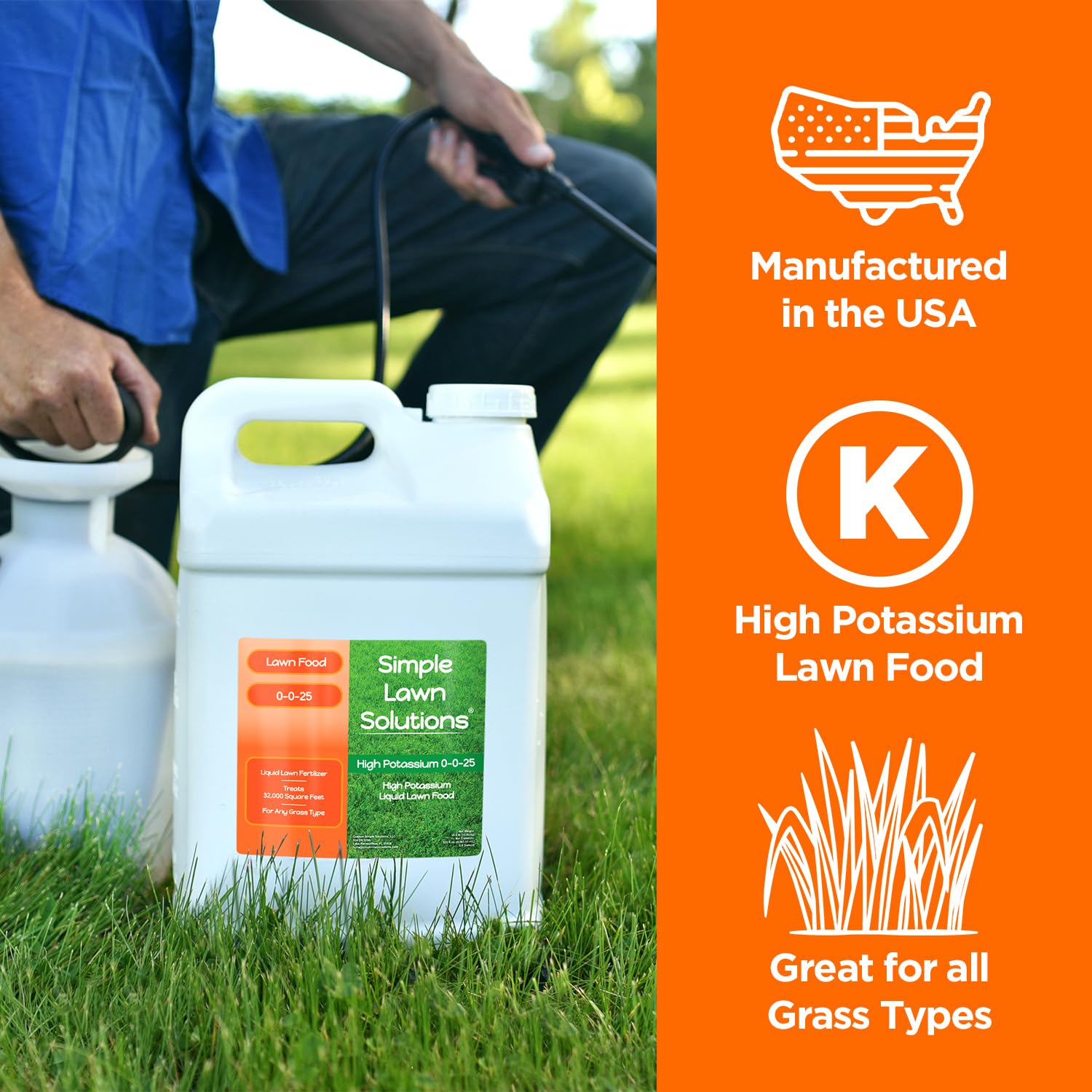 Simple Lawn Solutions - High Potassium Lawn Food Liquid Fertilizer 0-0-25 - Concentrated Spray - Turf Grass Vigor and Plant Hardiness - Summer and Fall - Any Grass Type (2.5 Gallon)