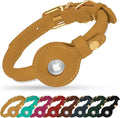 OOPSDOGGY Rolled Leather Dog Collar with Airtag Holder - Reflective Round Airtag Dog Collar - Soft Tracking Pet Collar for Small Dogs Puppy Cats Kitten (Camel, S, 10"-13")