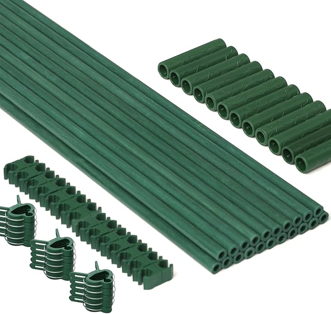 MAXPACE 62pcs Garden Stakes Kit: Includes 20 Sets of Fiberglass Plant Sticks Supports & Accessories for DIY 4ft, 5ft, 6ft, 7ft Stakes for Tomato, Vegetables, Indoor & Outdoor Gardening Supplies