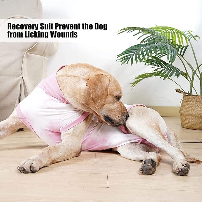 Dogs Onesie Suit for Male/Female Breathable Dog Recovery Tie Dye Pjs Wound After Surgery Wear, Prevent Licking Wounds, E-Collar & Cone Alternatives XL Pink2