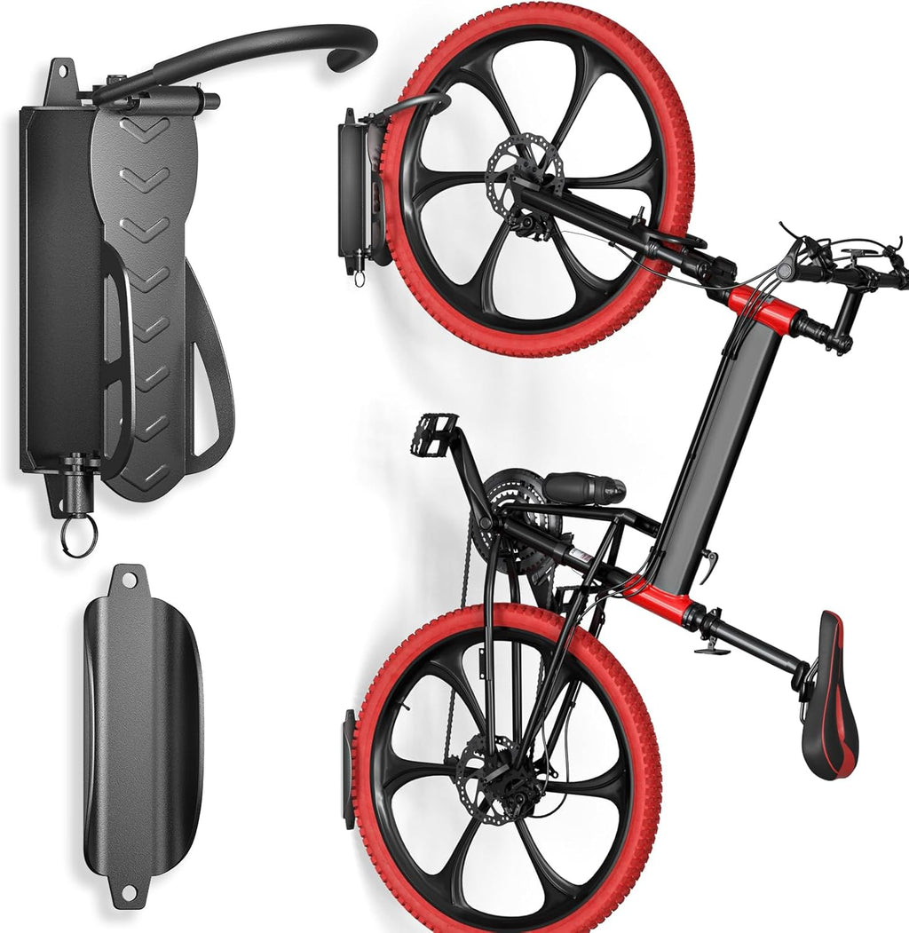 Goovilla Swivel Bike Wall Mount 4 Pack, Space Saving Bike Hangers for Garage with Screw and Easy Installation, Metal Vertical Bike Rack Wall Mount Holds up to 66.2lbs with No-scratch Protection, Black