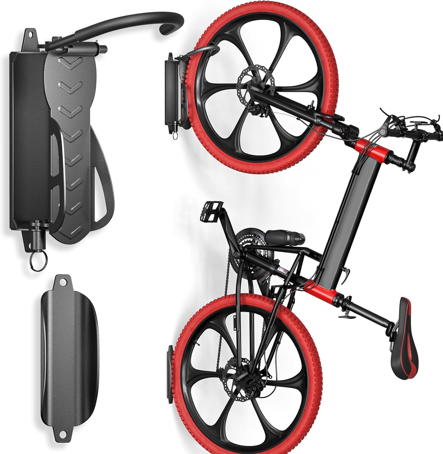 Goovilla Swivel Bike Wall Mount 4 Pack, Space Saving Bike Hangers for Garage with Screw and Easy Installation, Metal Vertical Bike Rack Wall Mount Holds up to 66.2lbs with No-scratch Protection, Black