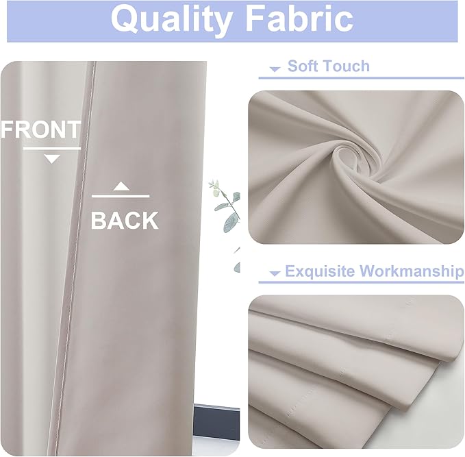 Simplebrand Ava Natural Blackout Curtains for Bedroom 96 Inches Long 2 Panels, Solid Thermal Insulated, Energy Saving Living Room Window Treatment Curtains Blackout Drapes, W50 x L96 Inch, Natural