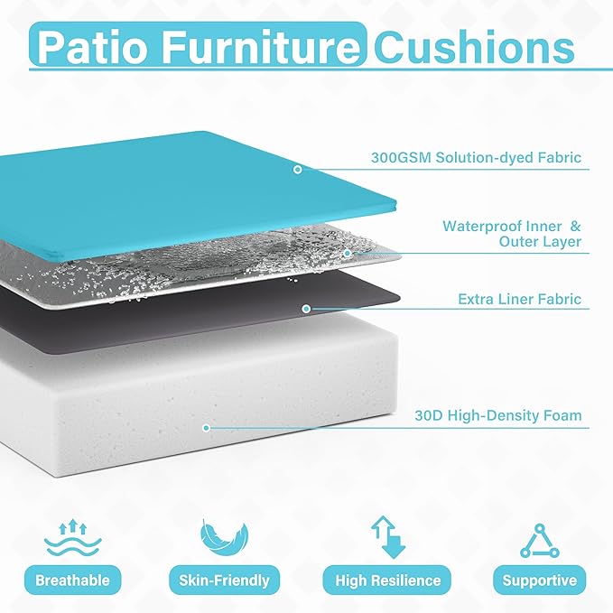 Patio Chair Cushions 18.5 X 16 X 4 Inch Waterproof Outdoor Seat Cushions for Patio Furniture, Outdoor Sofa Couch Pads with Ties & Handle, Set of 2, Lake Blue