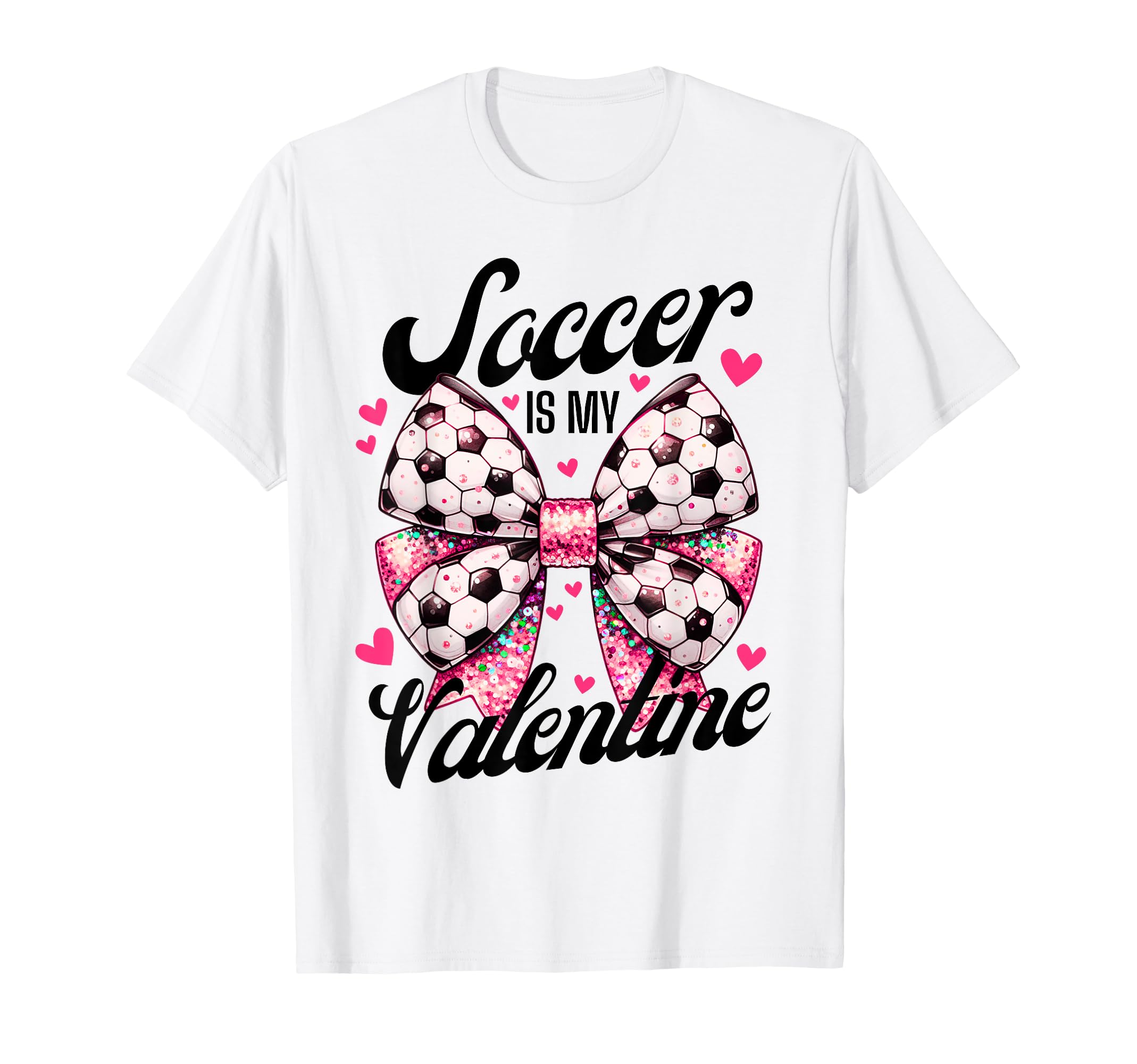 Soccer Is My Valentine Coquette Bow T-Shirt - Minimalist Print for Adults