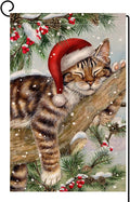 BLKWHT Winter Cat Garden Flag 12x18 Vertical Double Sided Christmas Holiday Outside Decorations Burlap Yard Flag BW738