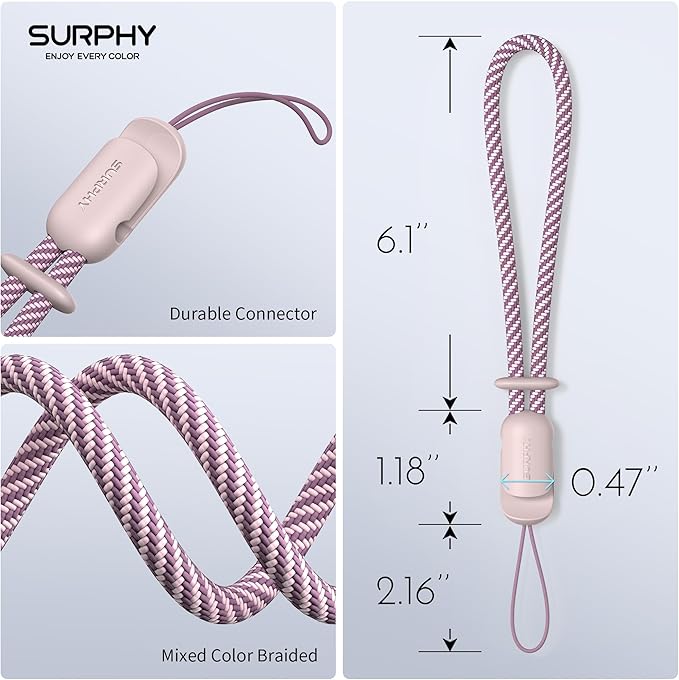 SURPHY 2 Pack Phone Lanyard for Cellphone Case, Phone Wrist Strap for Case, Cellphone Strap with 2-Color Braided, Charm Wrist Lanyard for Women and Men, Pink & Gray