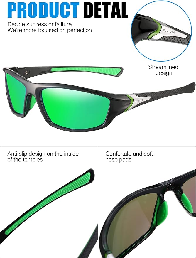 Frienda 6 Pack Polarized Sport Sunglasses for Men Multipack Fit over Glasses Pack Lot Set Men's Sport Fishing Eyeglasses