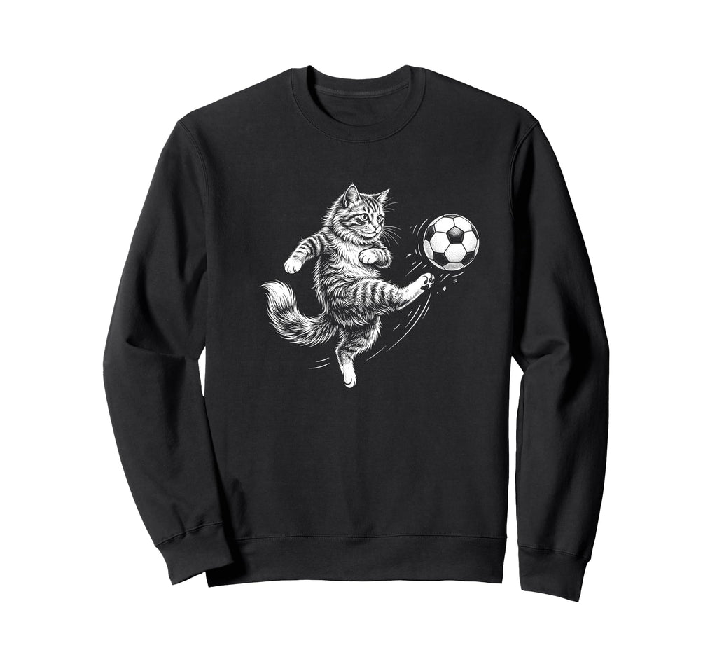 Funny Cat Playing Soccer Ball Sweatshirt - Casual Everyday Wear Men Women