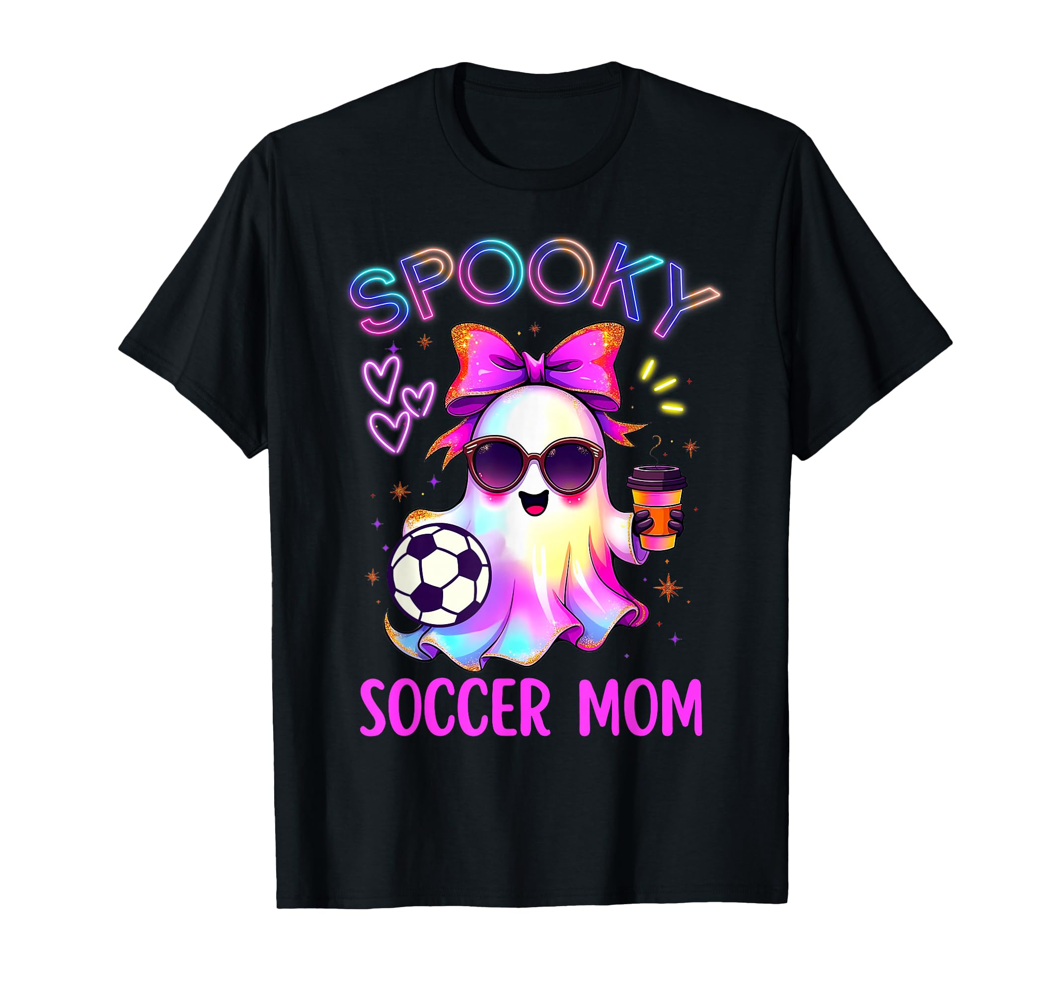 Spooky Soccer Mom Coquette Bow Coffee T-Shirt - Trendy Graphic for Adults