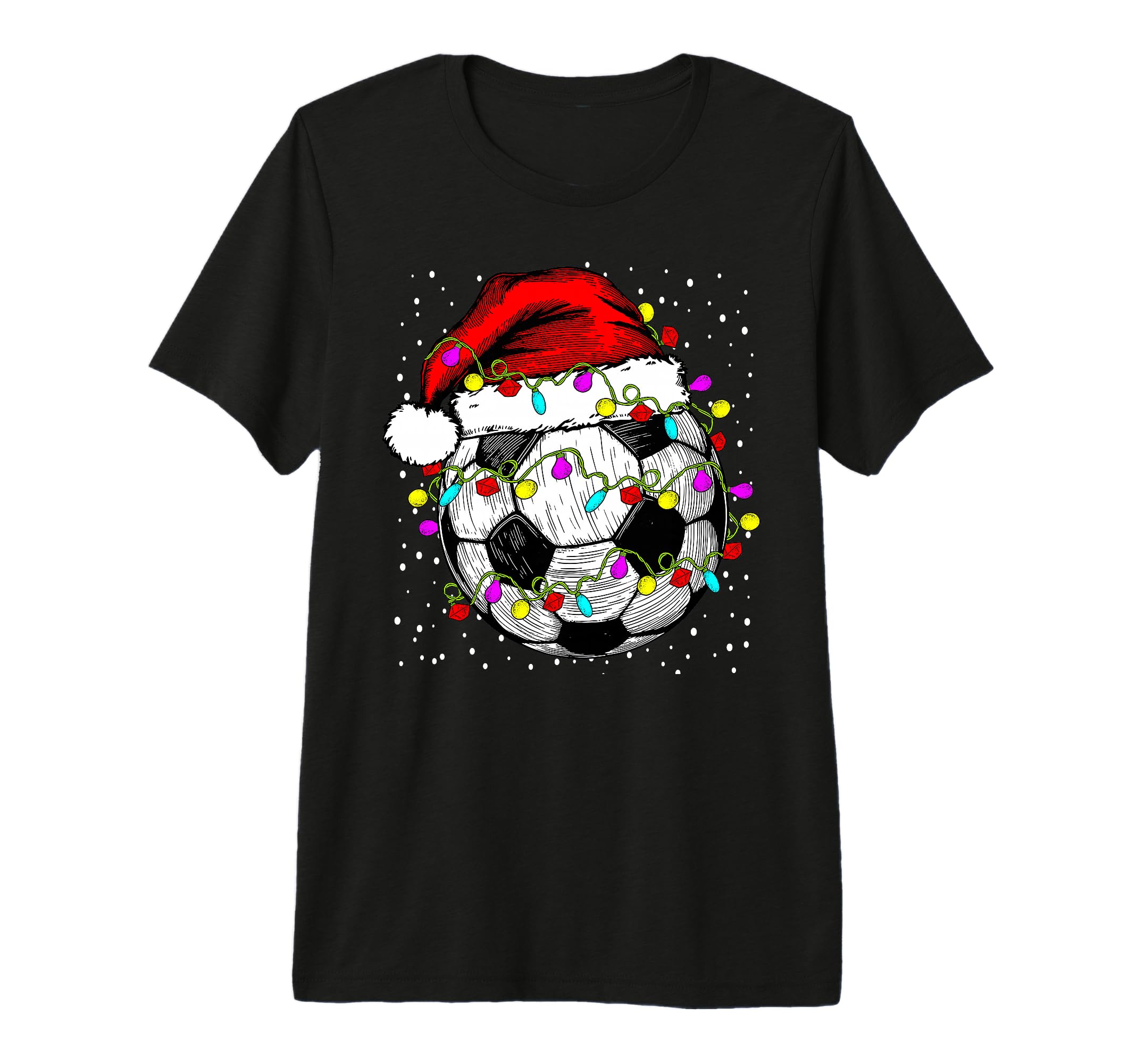 Soccer Ball Santa Hat Lights Coach T-Shirt - Aesthetic Graphic Men Women