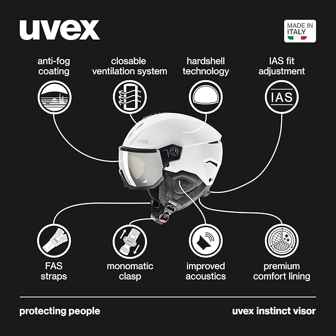 uvex Instinct Visor - Adjustable ski & Snowboard Helmet with Integrated Visor for Women & Men - White-Black Matte - Medium