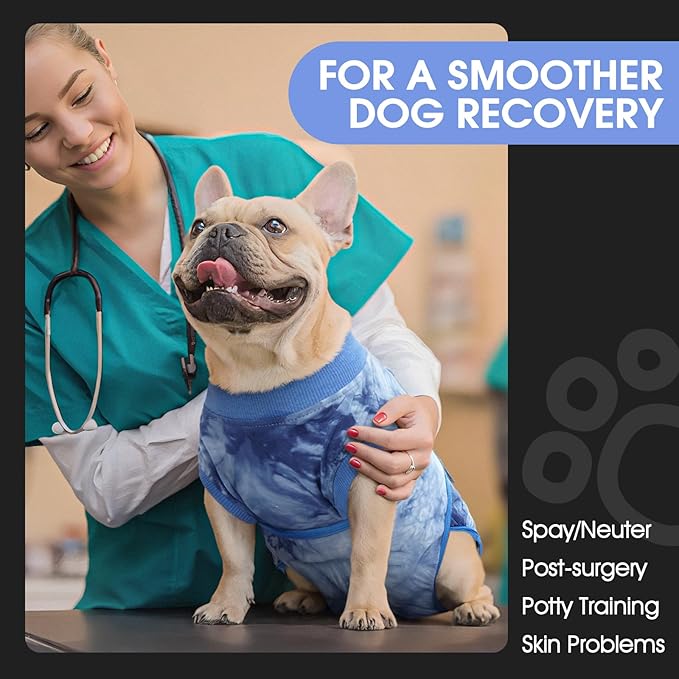 FUAMEY Recovery Suit for Dogs After Surgery,Soft Breathable Dog Bodysuit E-Collar & Cone Alternative Surgical Suit,Male Female Dog Neuter Spay Suits Anti Licking Wounds Onesie Blue Tie Dye XXL