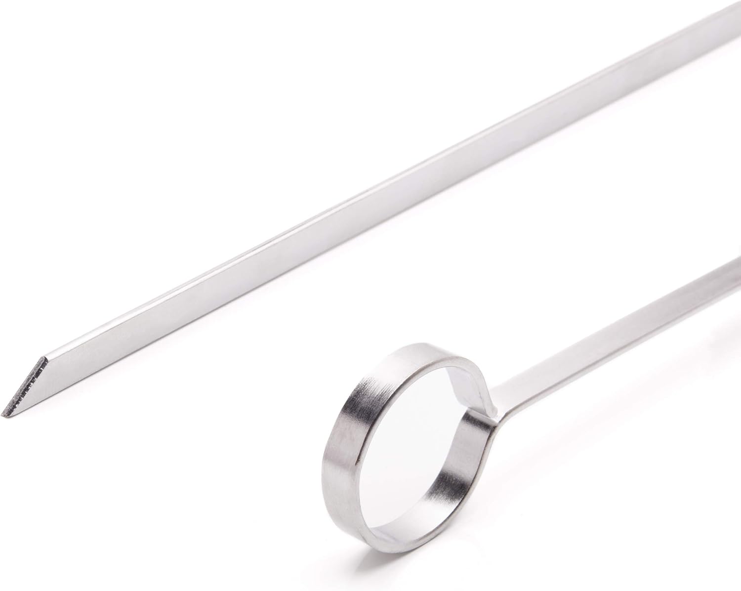 THORIUM BBQ Skewers |Shish Kebab Rotisserie Skewers for Grilling | Sharp Flat S kewers with Ring Handle for Easy Turning | Durable Stainless Steel | 12 Pieces, 35cm Long | Includes Basting Brush
