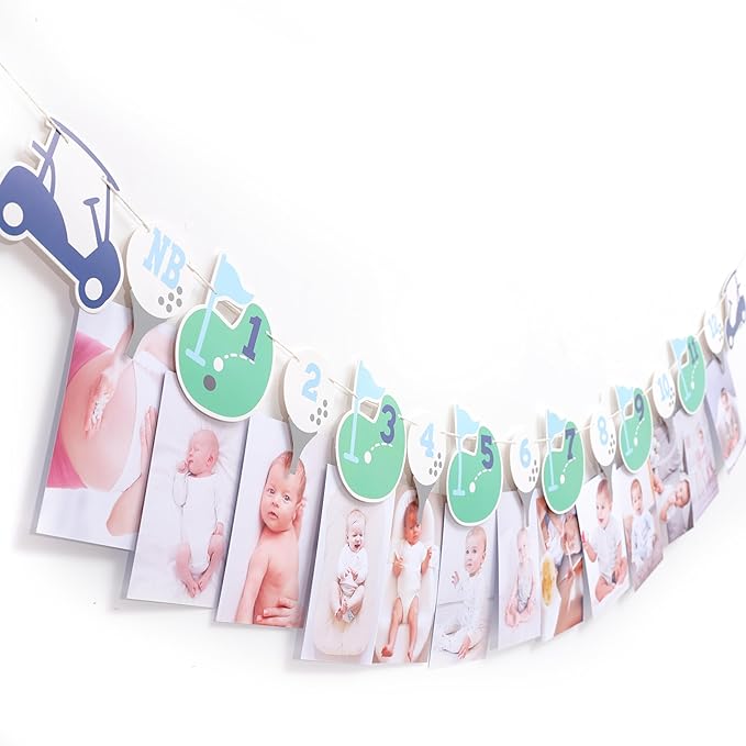 Hole In One First Birthday - Golf 1st Birthday Decorations,Golf 12 Month Photo Banner,Golf 1st Year Photo Banner One High Chair Banner