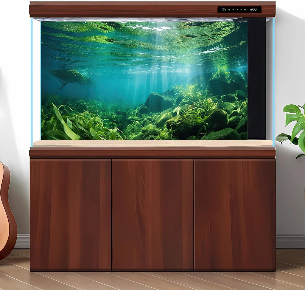 Under The Sea Fish Tank Background Aquatic Plants Deep Sea Aquarium Background Underwater Sunray Rock with Moss Terrarium Backgrounds Deep Ocean Floor Tropical Fish Tank Backgrounds 48x20in