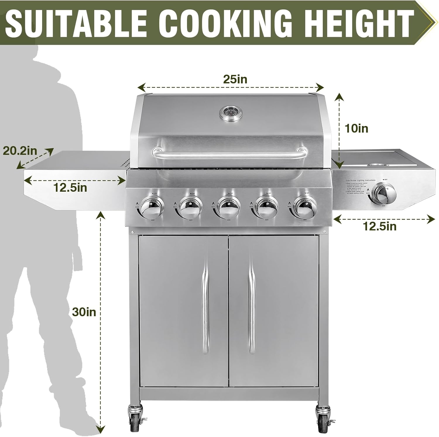 BESTFIRE 68,000 BTU 5+1 Burner Propane Grill - Stainless Steel BBQ with 647 sq in UPGRADED OIL-DRAIN Plates, Cast Iron Grates, Side Burner + FREE Food Clip for Outdoor Cooking
