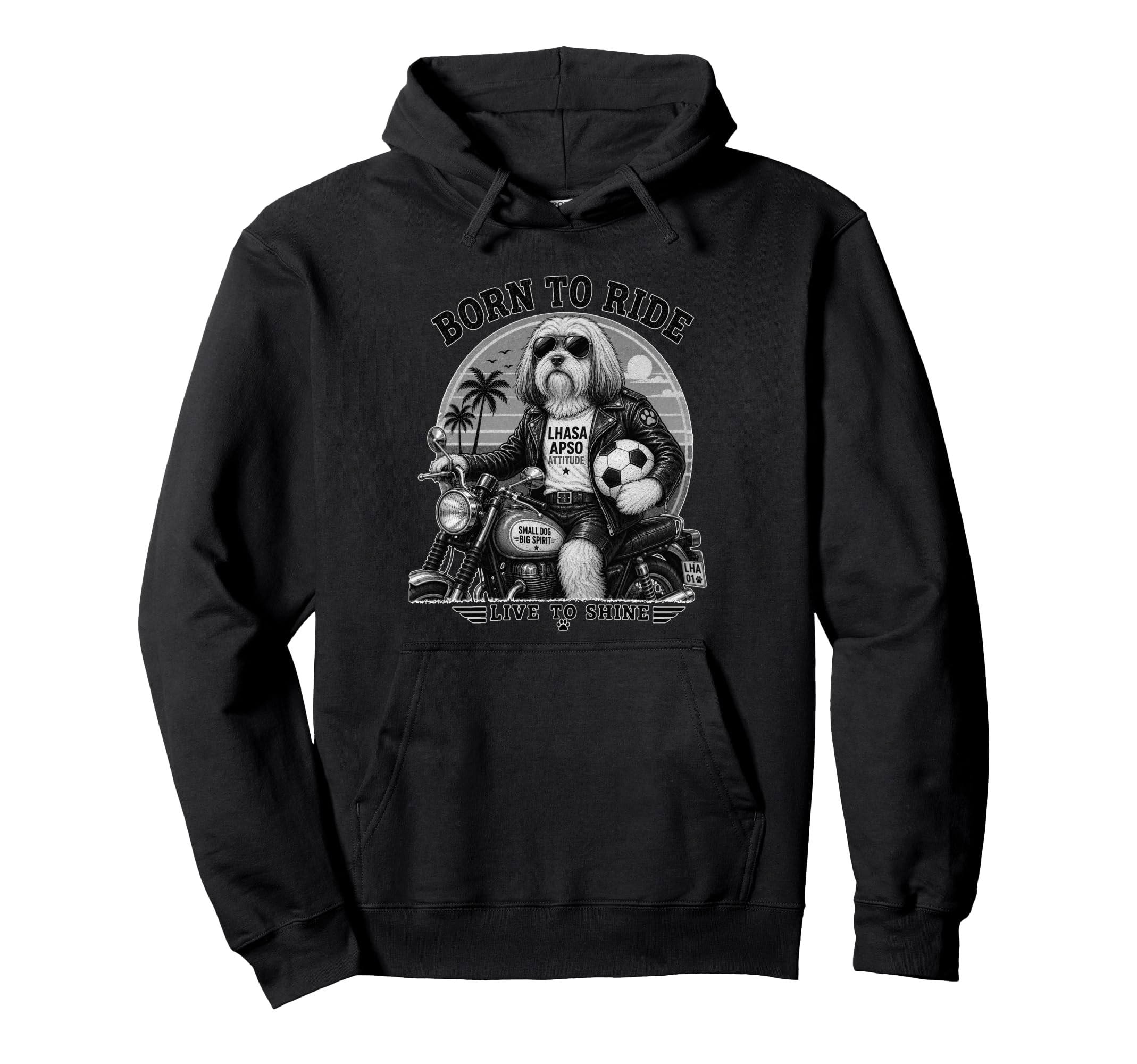 Lhasa Apso Motorbike Love Footbal Soccer Hoodie - Trendy Graphic Men Women