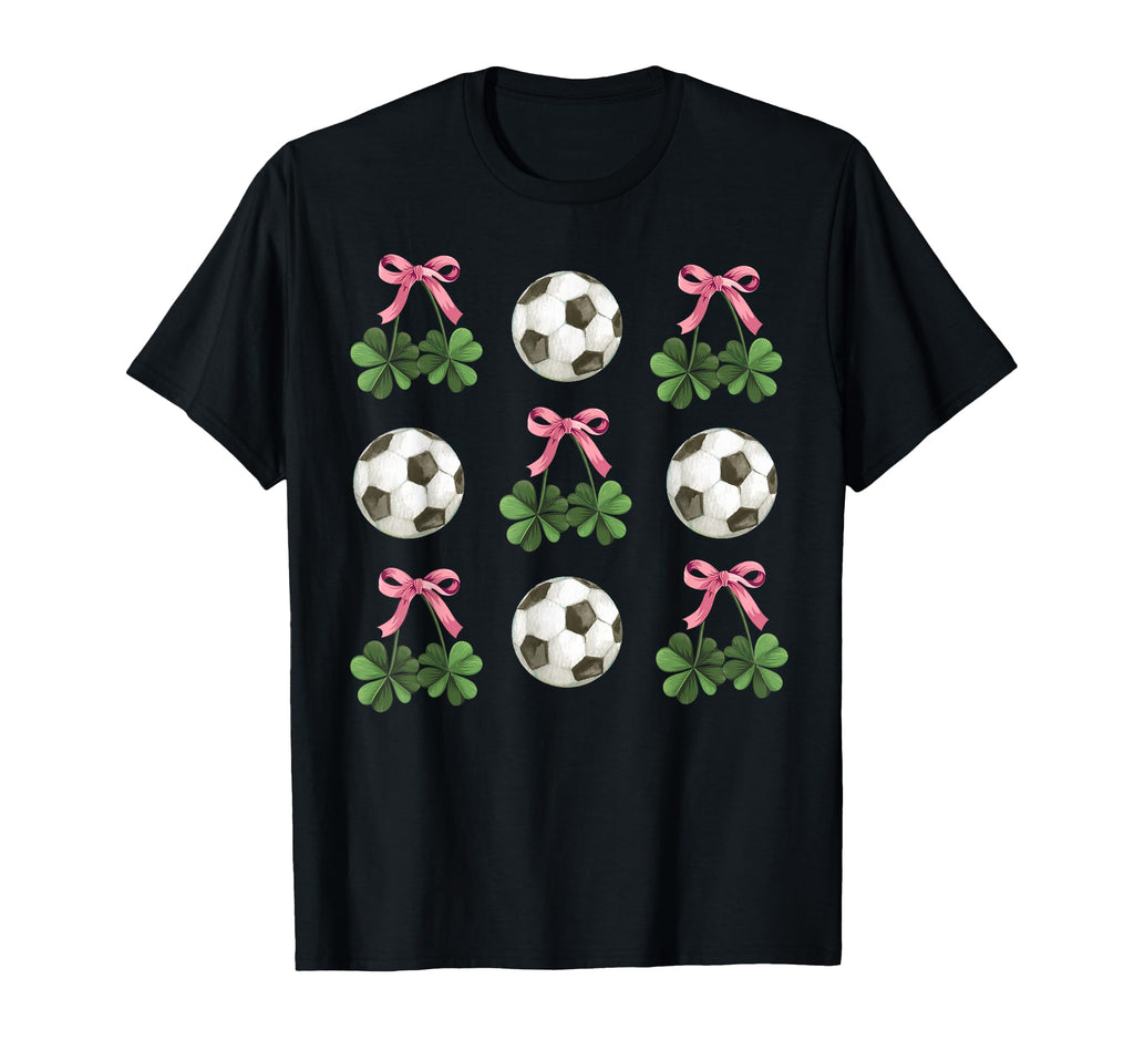 Coquette Bow Soccer And Shamrock T-Shirt - Casual Everyday Wear Men Women