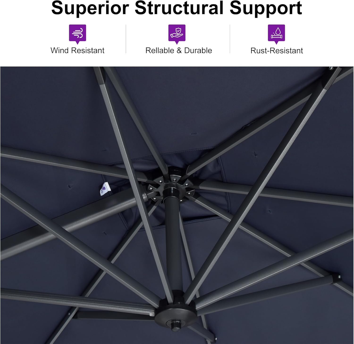 PURPLE LEAF 8 Feet Patio Umbrella Outdoor Cantilever Square Umbrella Aluminum Offset Umbrella with 360-degree Rotation for Garden Deck Pool Patio, Navy Blue