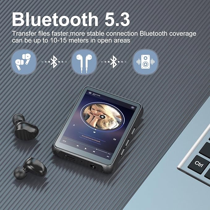 64GB MP3 Player Bluetooth 5.3 Touch Screen Music Player Portable mp4 Player with Speakers high Fidelity Lossless Sound Quality 2.4 inch mp3 FM Radio Recording e-Book