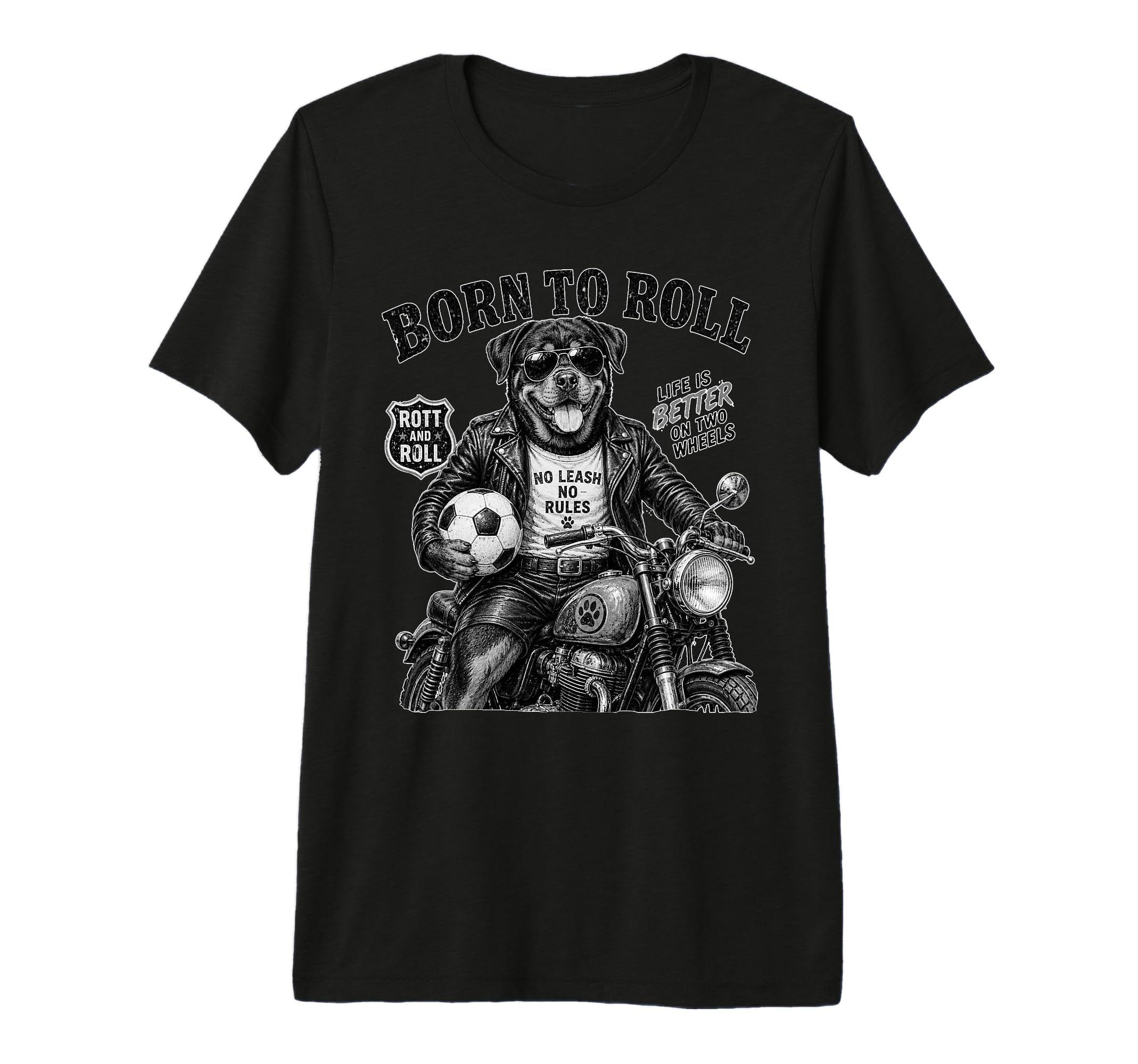 Rottweiler Motorbike Love Footbal T-Shirt - Fun Novelty Design Unisex