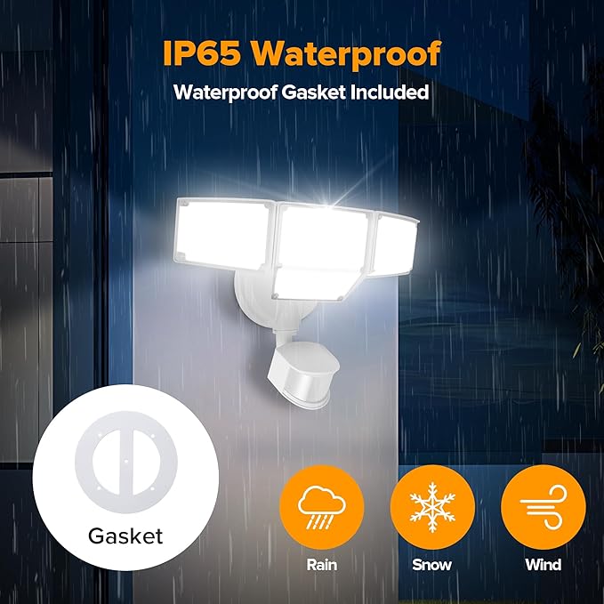 LUTEC 80W 9000LM LED Security Light Motion Sensor Outdoor Lights, 4 Head LED Flood Lights Outdoor 5000K Daylight, IP65 Waterproof, Motion Detected Lights for Outside, House, Garage, Yard (White)