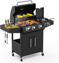 ROVSUN 3 Burner Propane Gas Grill with Side Burner, 46,000BTU BBQ Grills with Enameled Cast Iron Grates, Shelf & Cabinet for Outdoor Garden Patio Backyard Barbecue Cooking