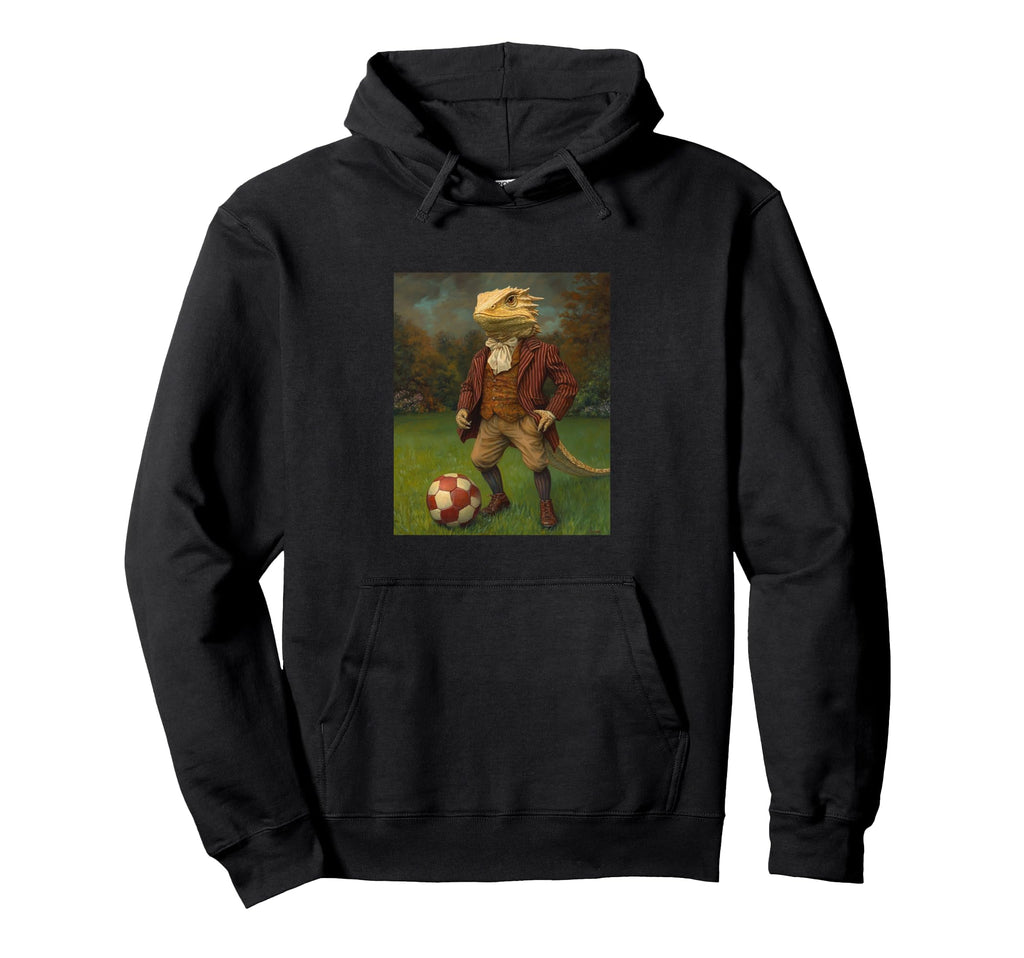 Funny Bearded Dragon Playing Soccer Weird Hoodie - Unique Graphic Men Women