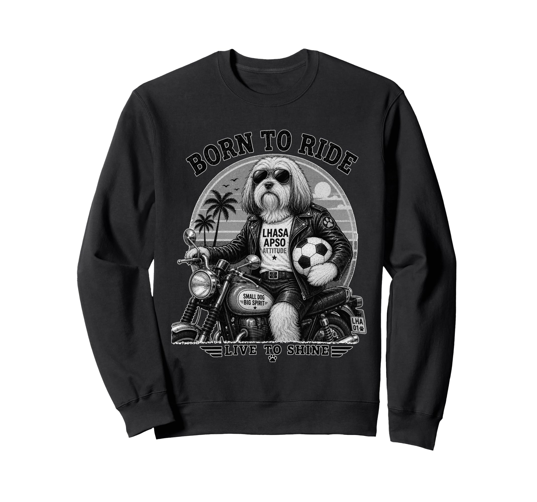 Lhasa Apso Motorbike Love Footbal Sweatshirt - Minimalist Print Unisex