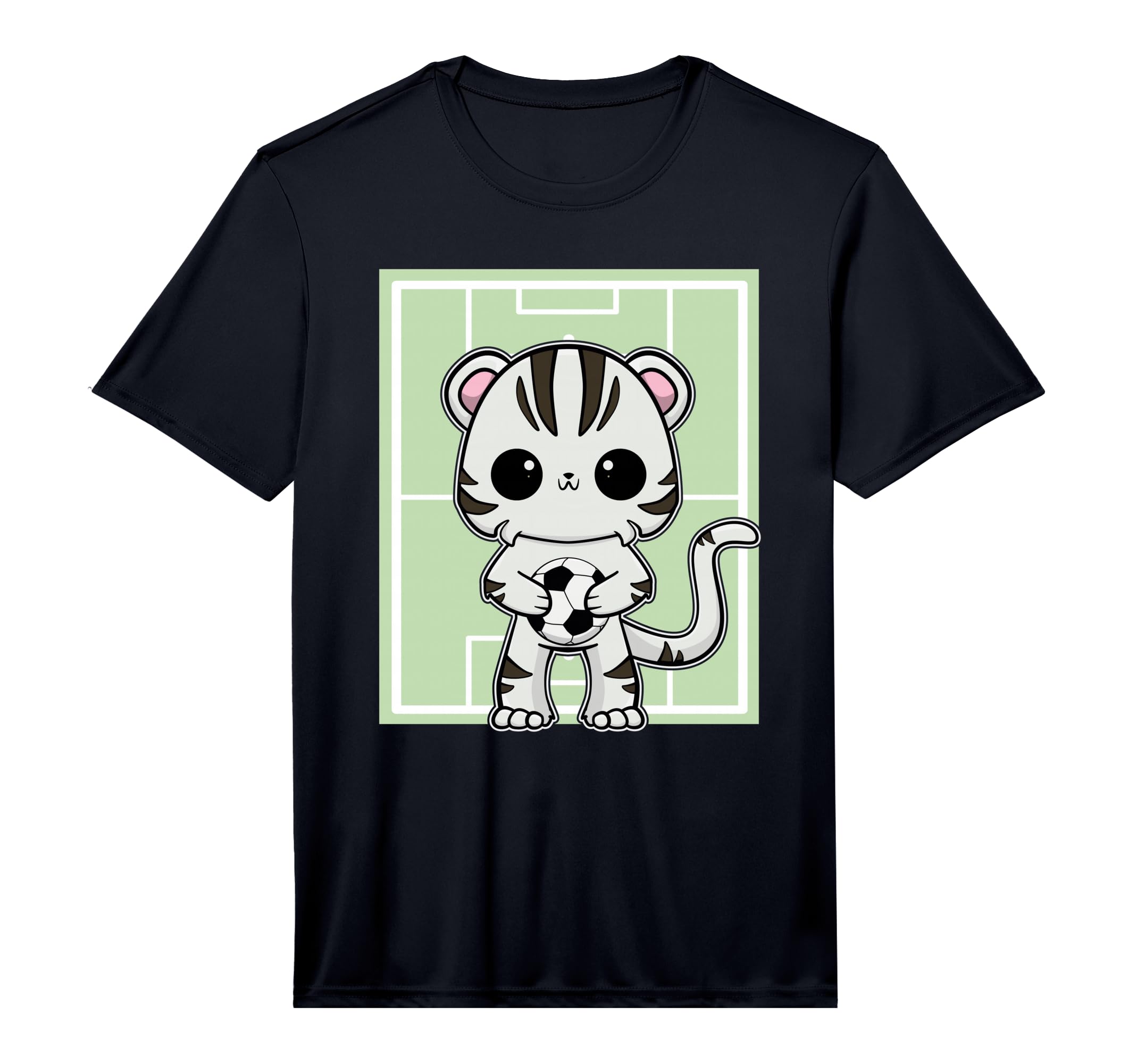 White Tiger Anime Cat Soccer Player T-Shirt - Minimalist Print Unisex