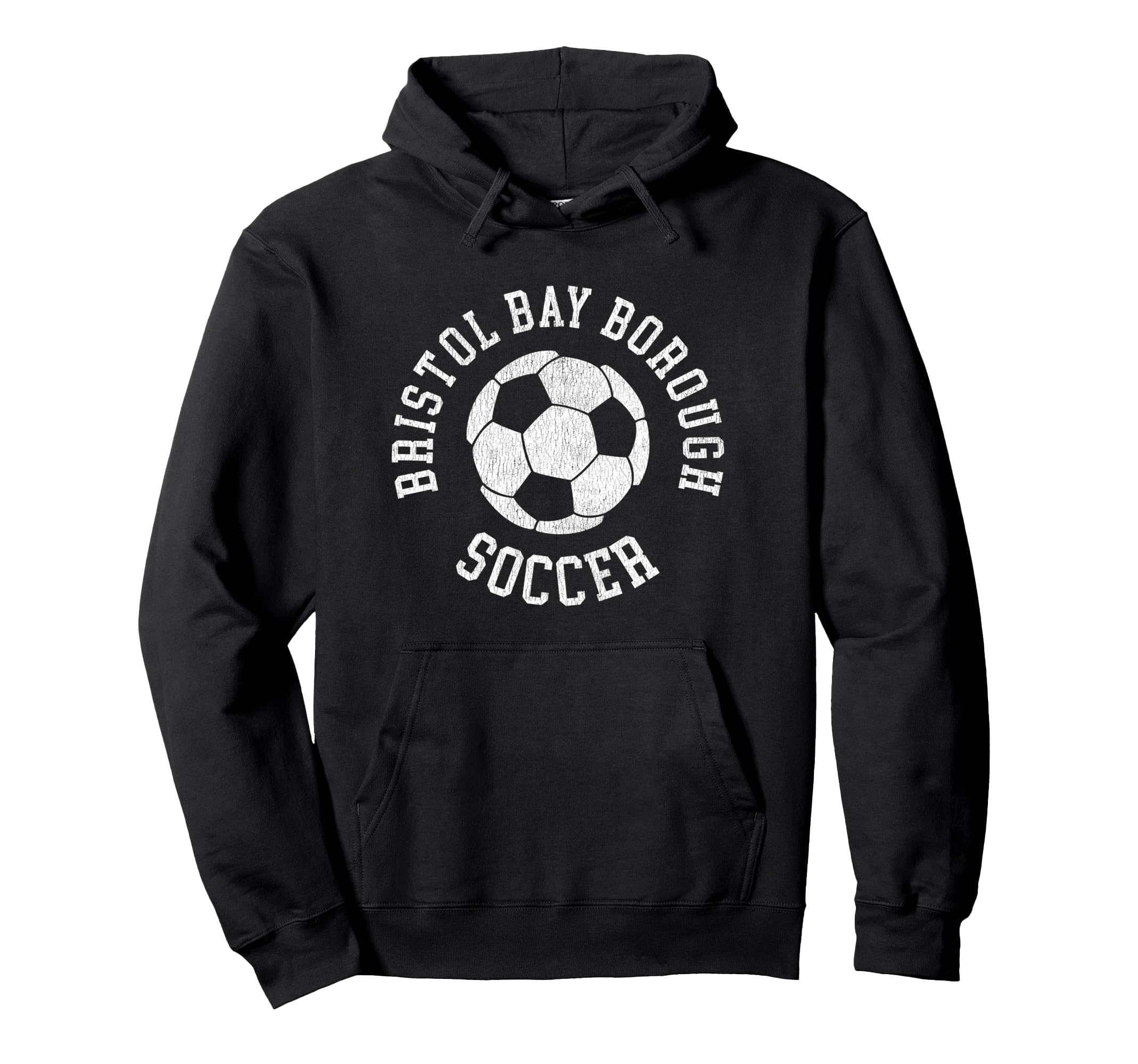 Bristol Bay Borough Soccer Distressed Hoodie - Minimalist Print for Adults