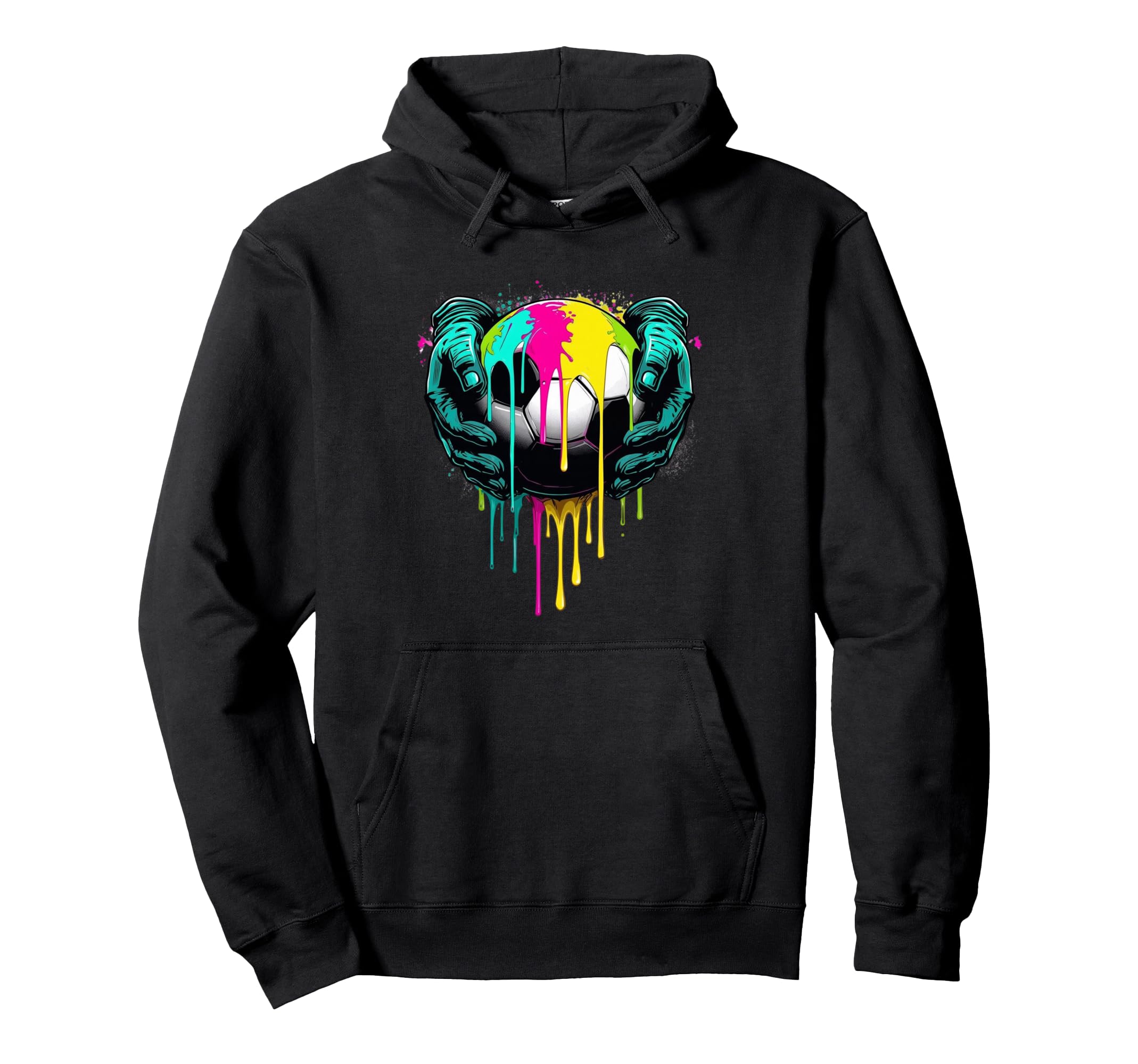 Paint Drip Soccer Player Ball Hoodie - Fun Novelty Design for Adults