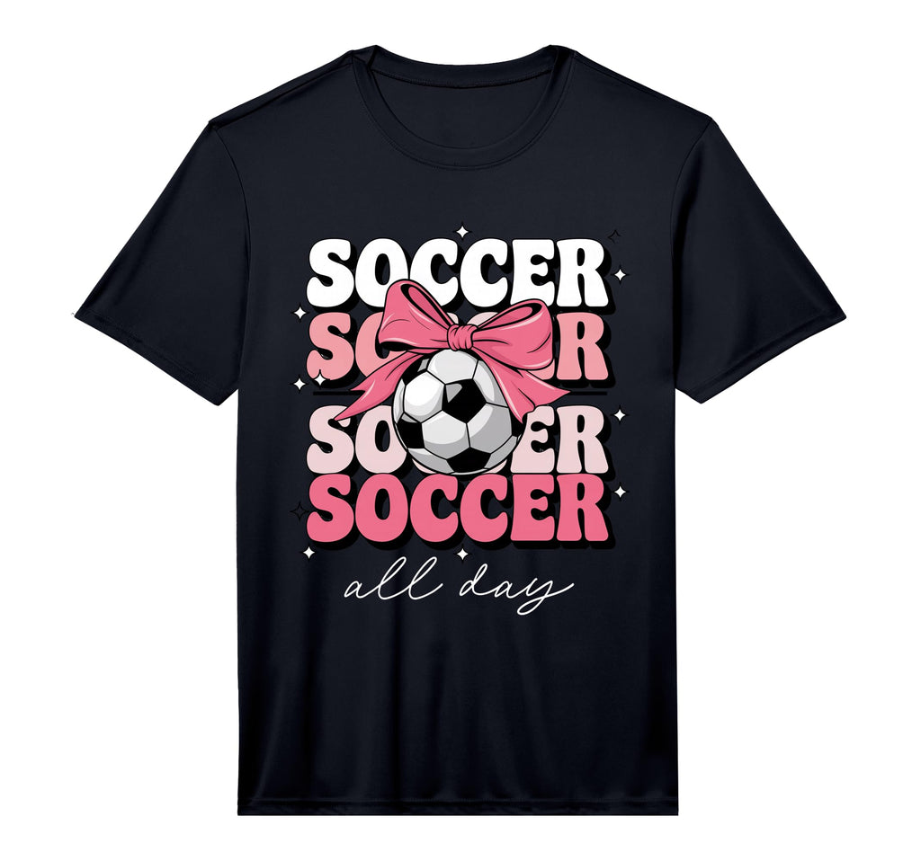 Groovy Soccer Coquette Bow Soccer T-Shirt - Casual Everyday Wear Unisex