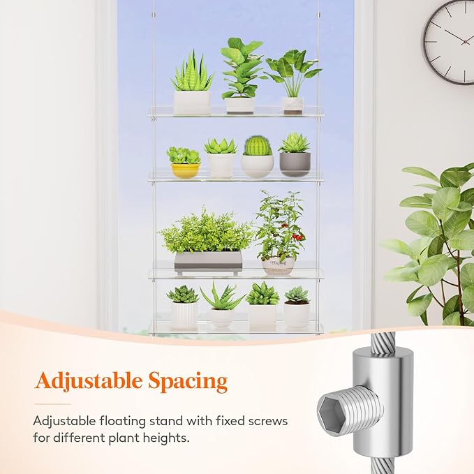 Lifewit 3-Tier Window Plant Shelves 15 inch, Acrylic Adjustable Hanging Floating Shelf, Window Sill Extender for Indoor Succulent Plants, Micro Greens, Seed Starter Pots, Herb Planters