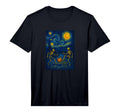 Mens Starry Night Skeleton Pumpkin T-Shirt - Unique Graphic Men Women