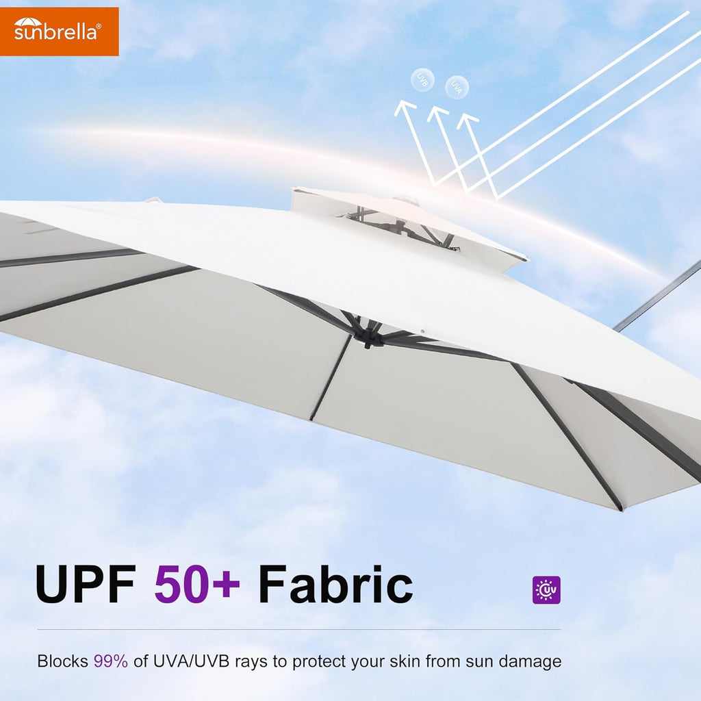 PURPLE LEAF Cantilever Umbrella 9' X 12' Outdoor Patio Rectangular Double Top Large Heavy Duty 360° Rotation Offset Umbrella for Outside Deck Backyard Garden Pool Canvas Natural