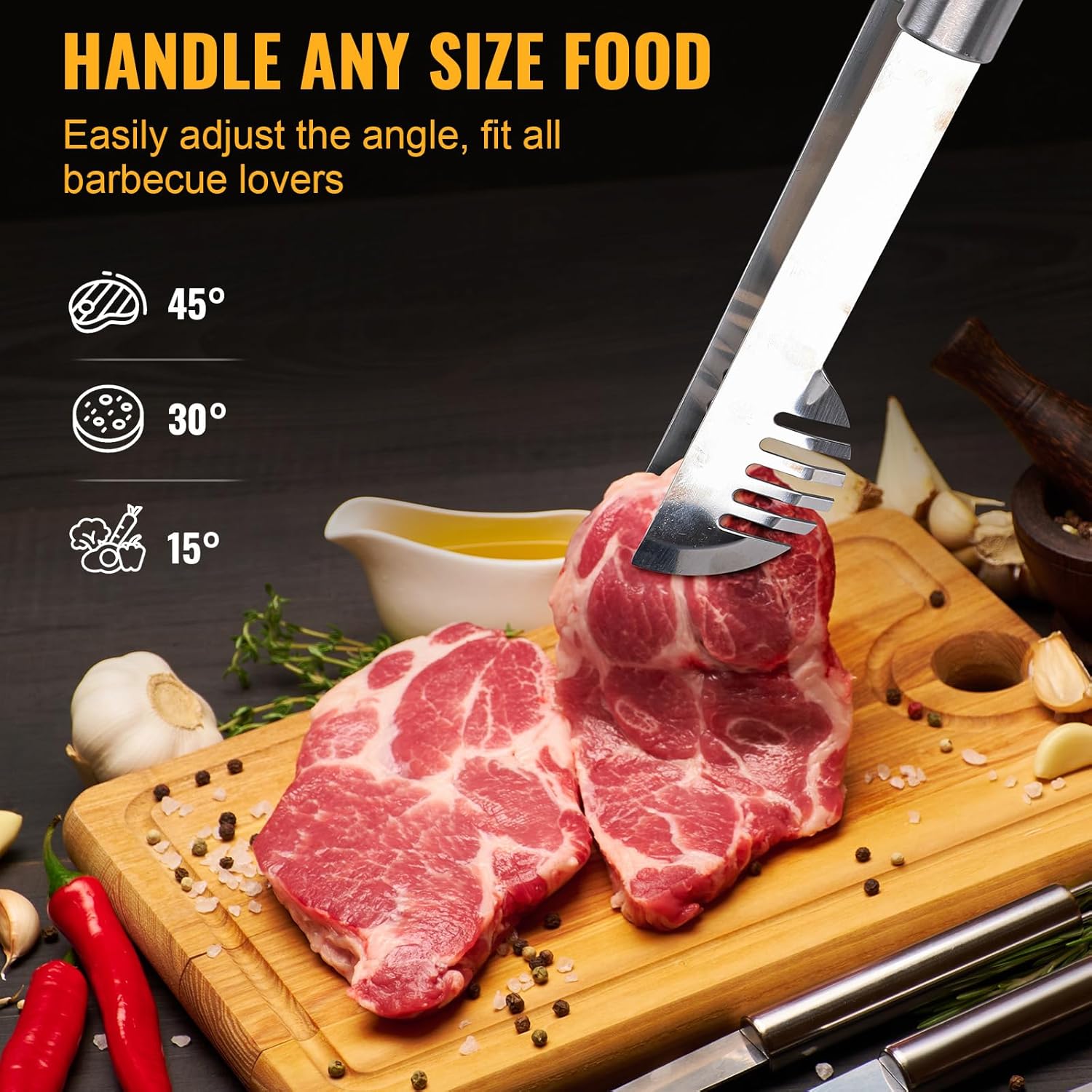 BBQ Grilling Accessories, 16-Inch Stainless Steel BBQ Grill Tools Set for Men, Heavy Duty Grilling Accessories Kit for Camping, Kitchen, Extra Thick Barbecue Utensil